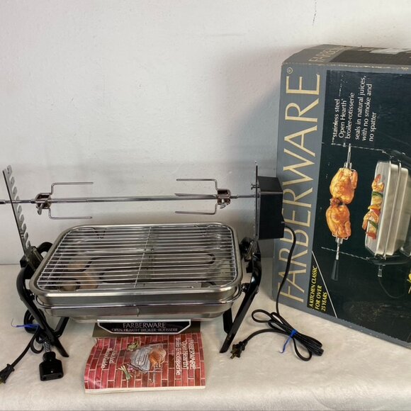 Vintage Farberware 455N Stainless Open Hearth Electric Broiler Rotisserie Grill - Picture 1 of 13